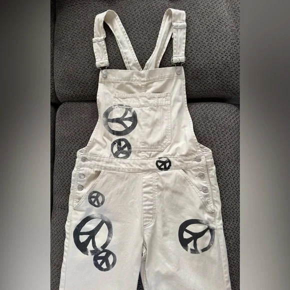 We the Free People Peace Sign Ziggy Harmony Overalls in White Medium Retail $128 - Picture 5 of 16